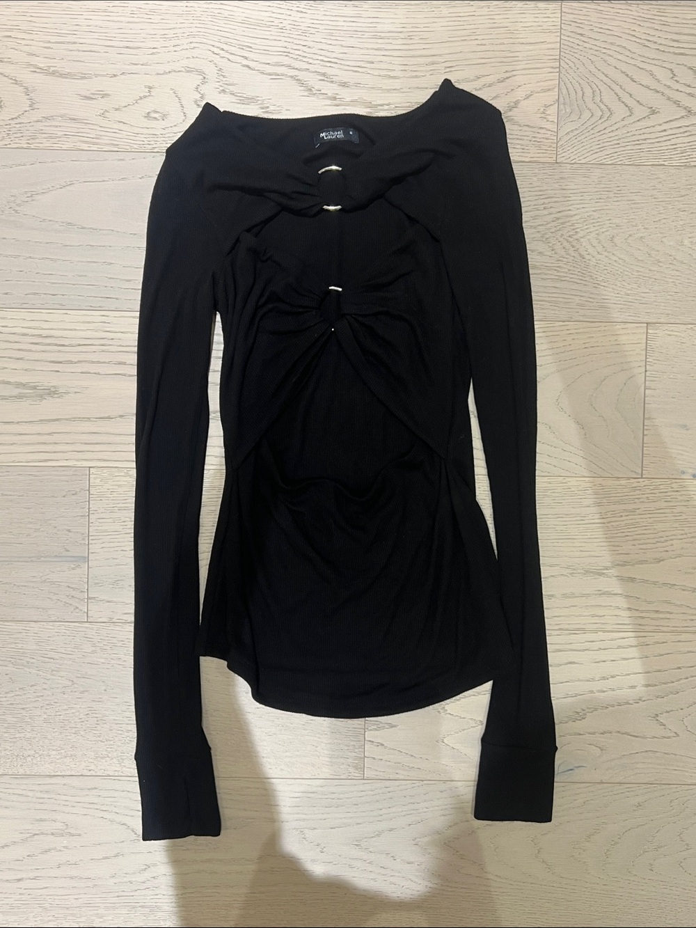RACHEL Rachel Roy Black Long Sleeve Twist-Detail Top with Rings